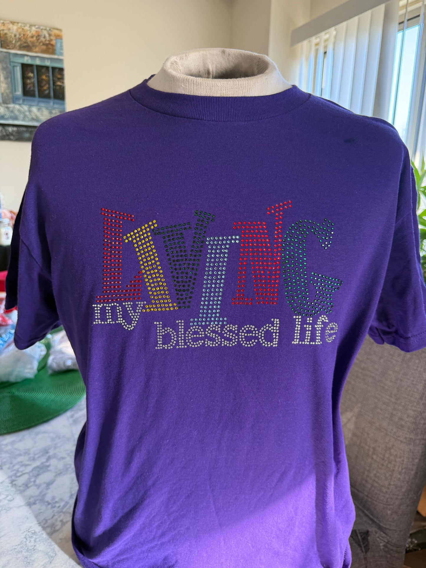 Living my blessed rhinestone t-shirt