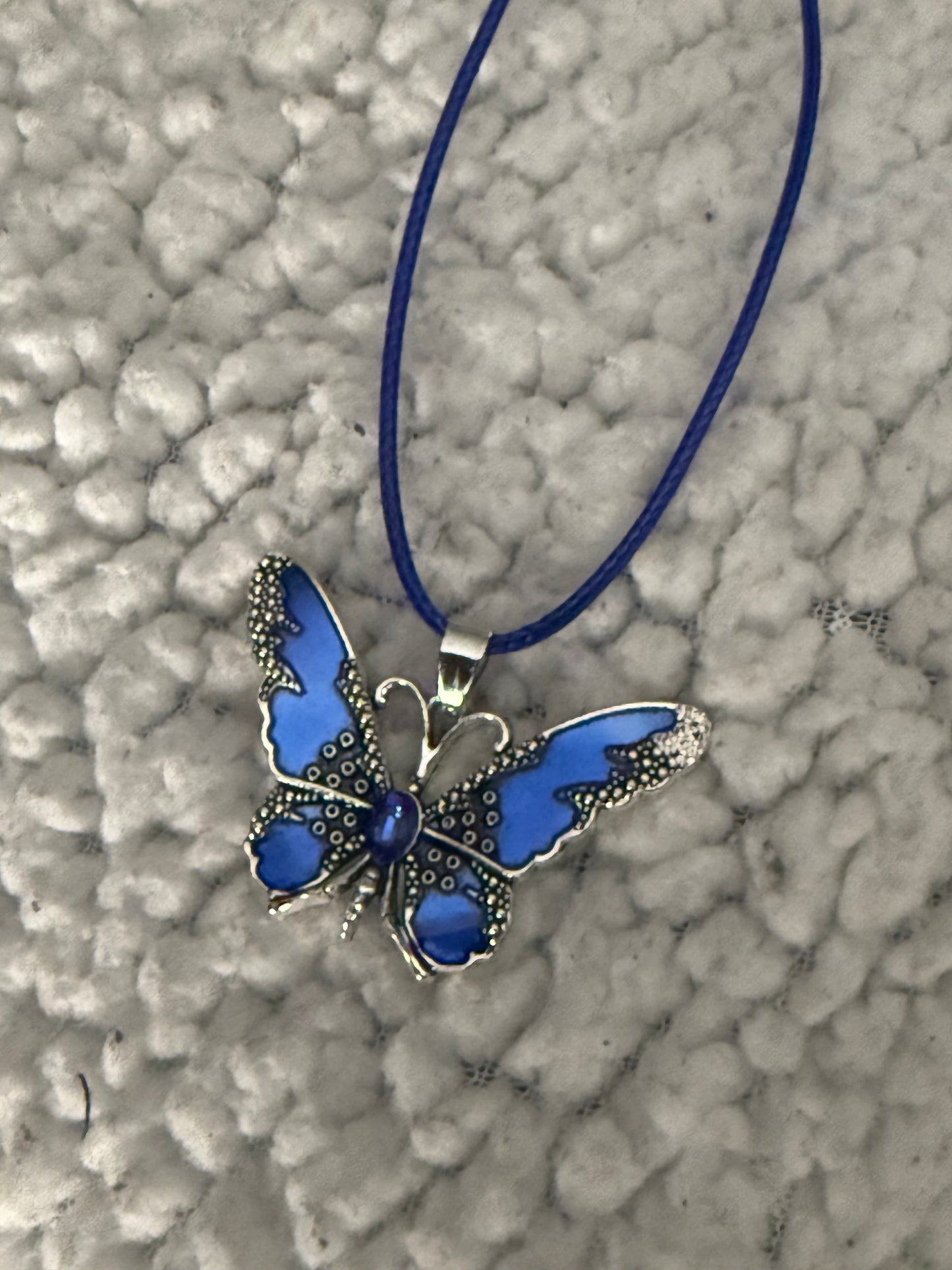 Colorful Stainless Steel Butterfly Necklace on Leather Cord