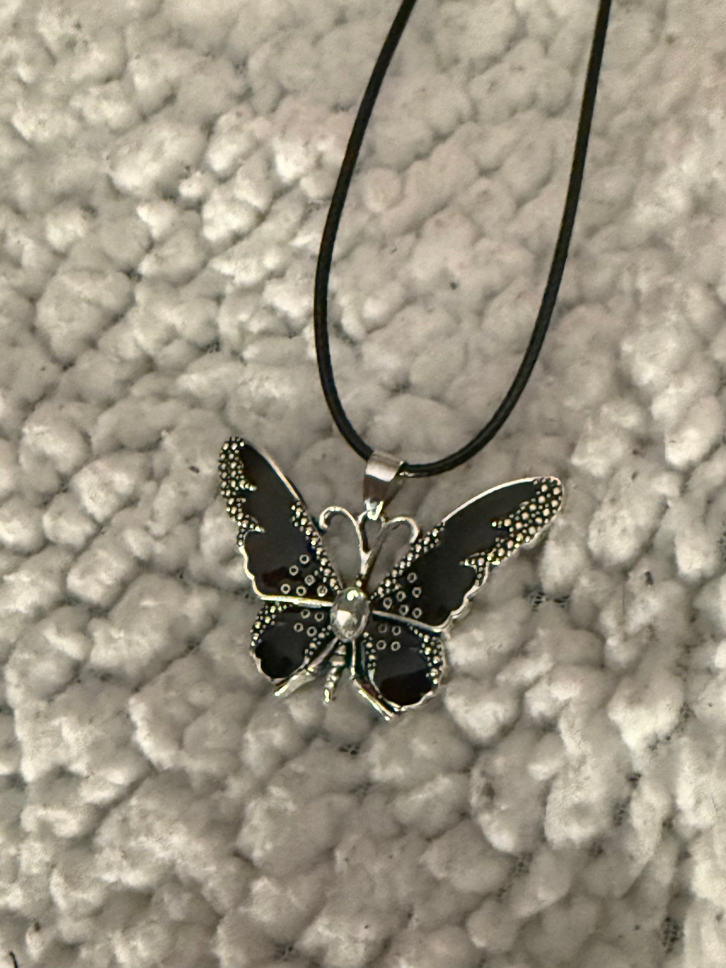 Colorful Stainless Steel Butterfly Necklace on Leather Cord