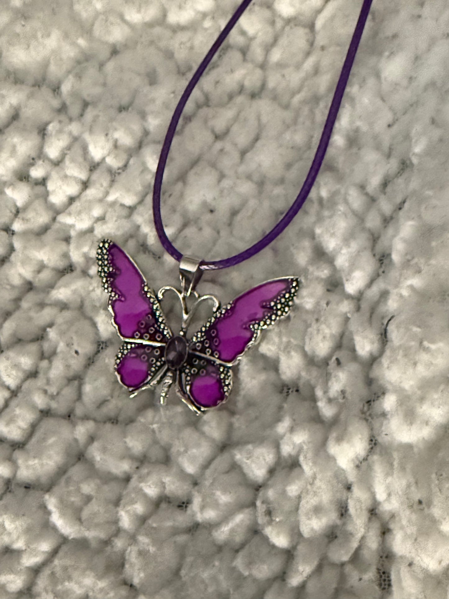 Colorful Stainless Steel Butterfly Necklace on Leather Cord