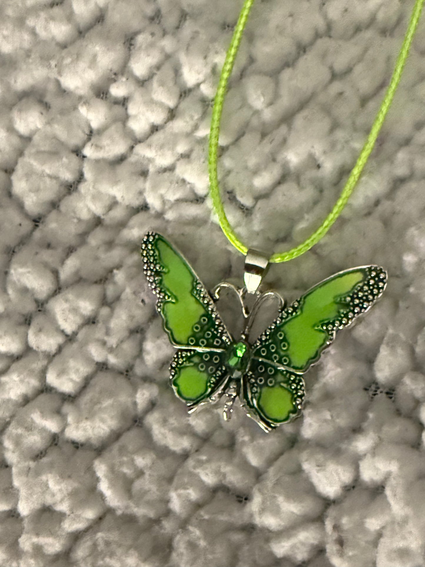Colorful Stainless Steel Butterfly Necklace on Leather Cord