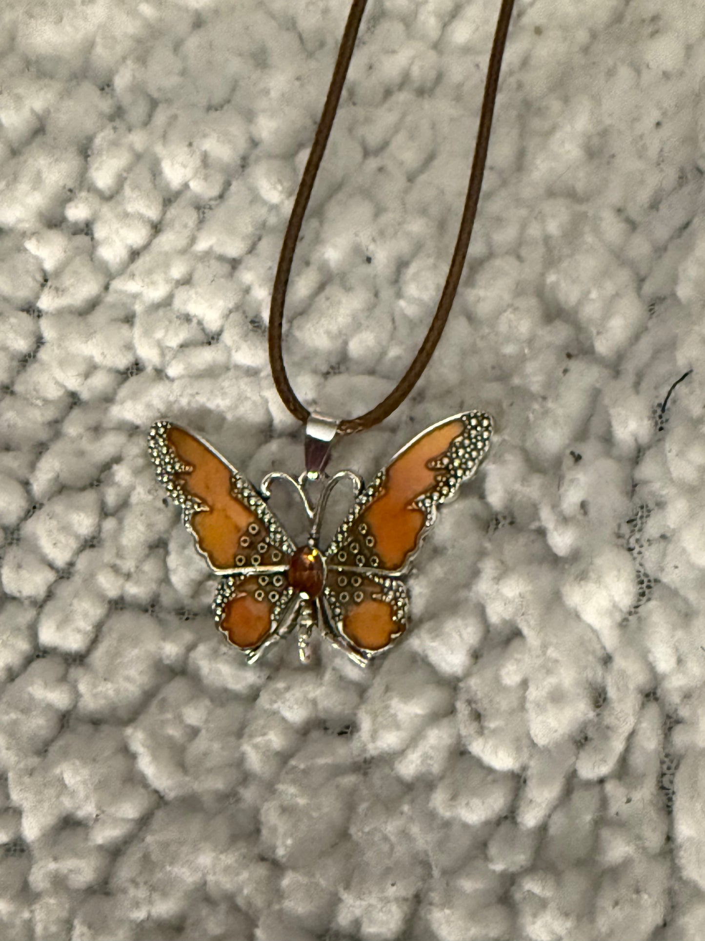 Colorful Stainless Steel Butterfly Necklace on Leather Cord