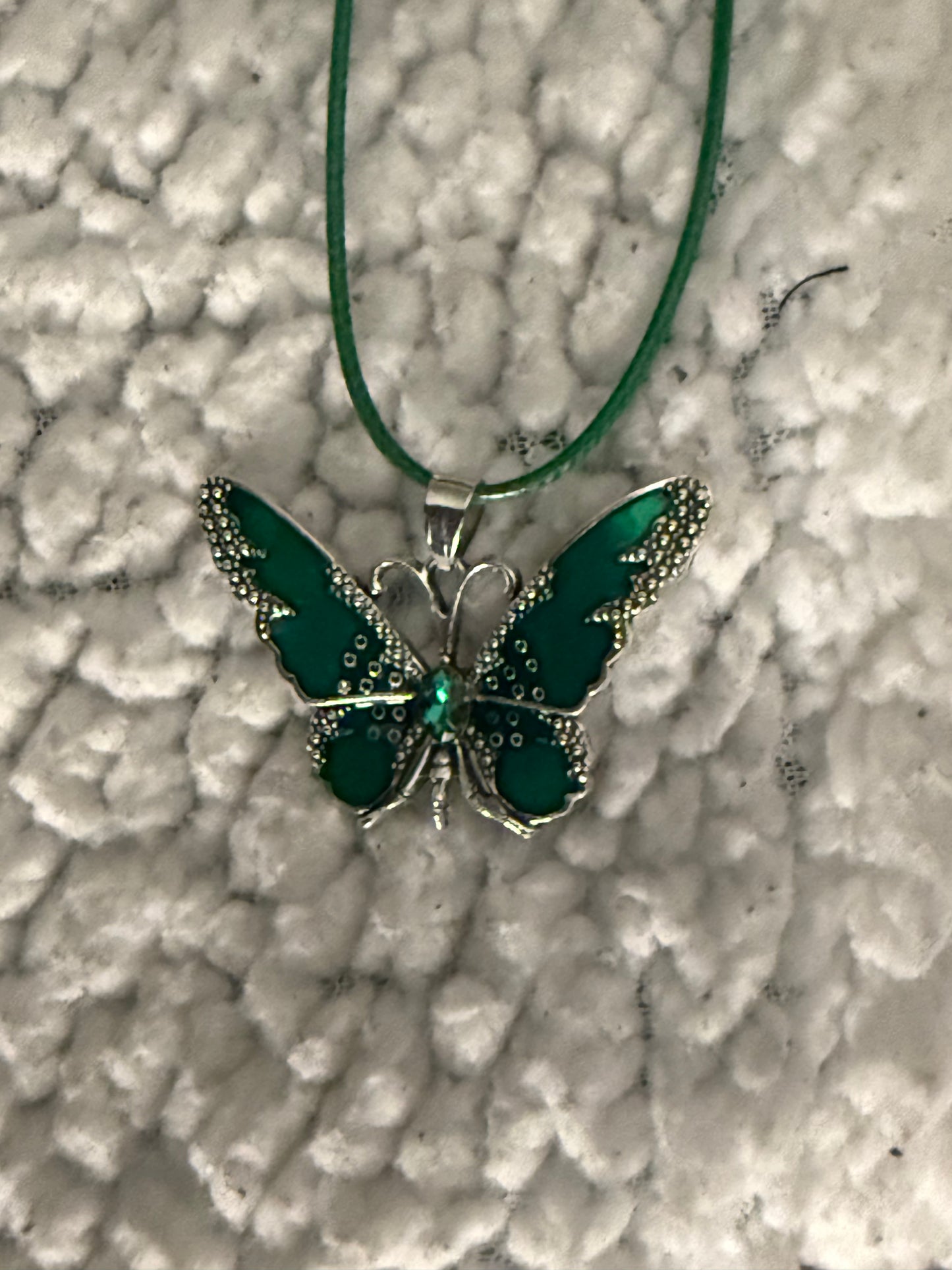 Colorful Stainless Steel Butterfly Necklace on Leather Cord