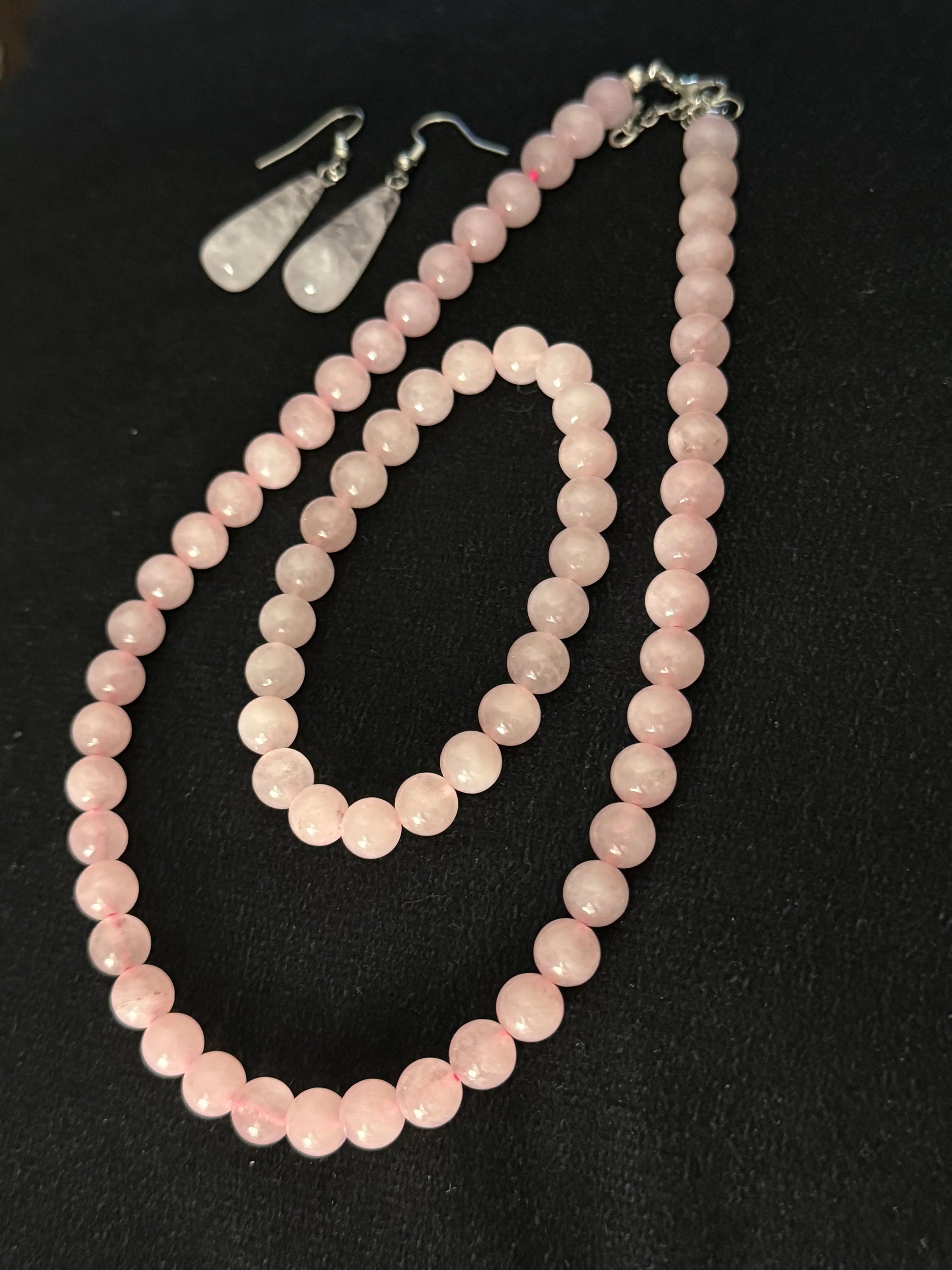 Rose Quartz Beaded Necklace, Bracelet and Earring Set Beauty by Dani