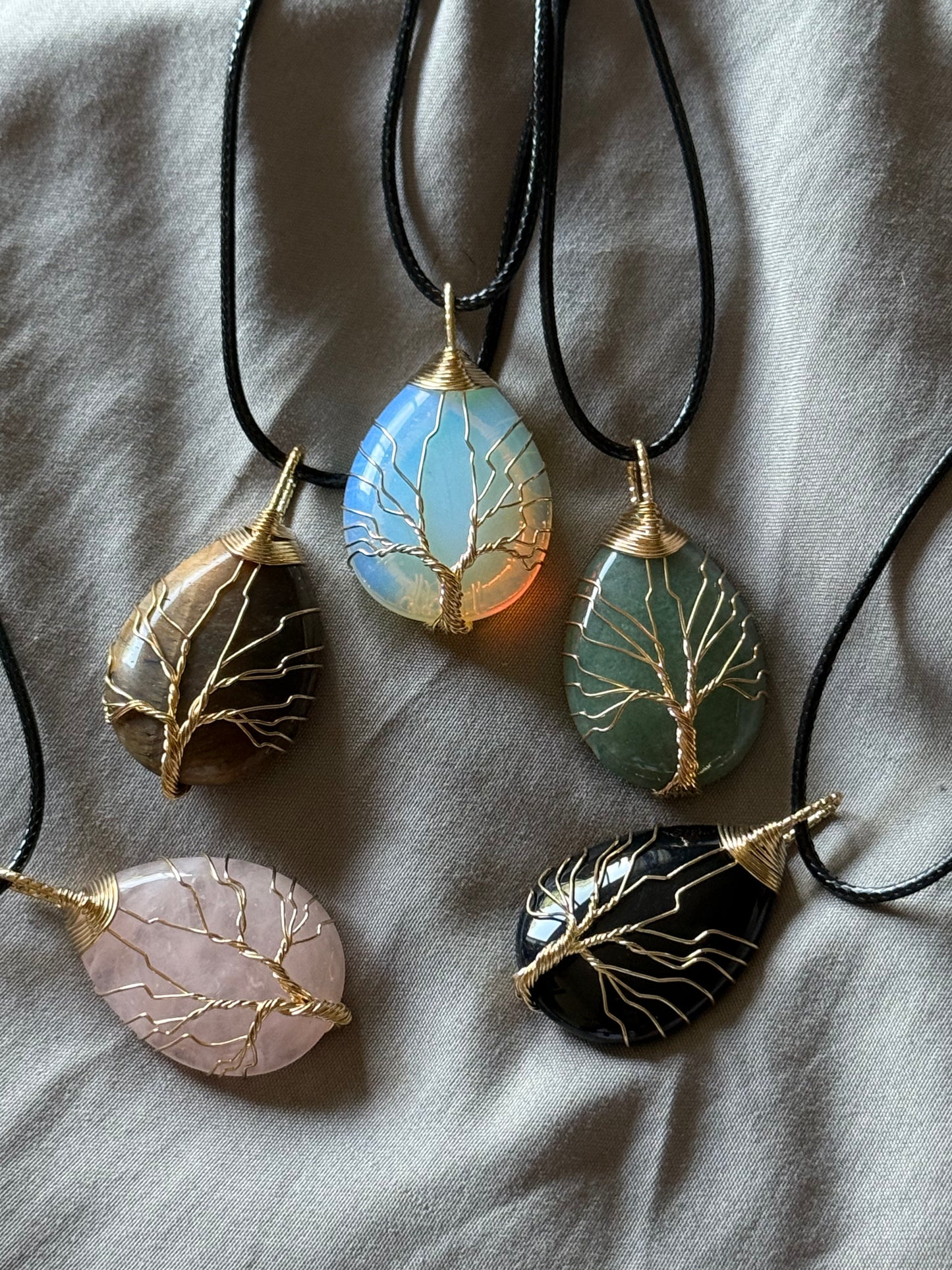 Goldtone Wire Gemstone Tree of Life Necklace