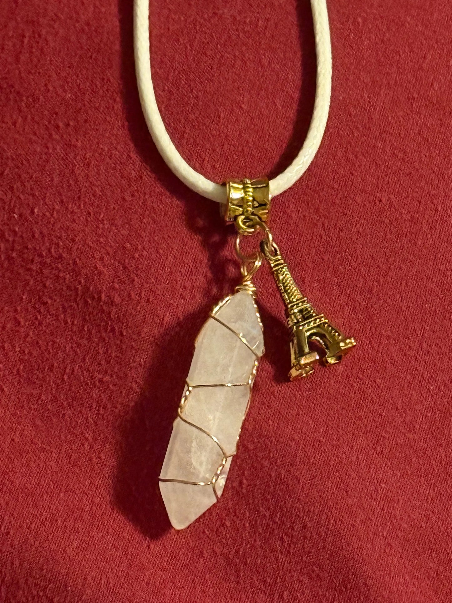 Goldtone Wire Wrap Quartz Necklace Beauty by Dani