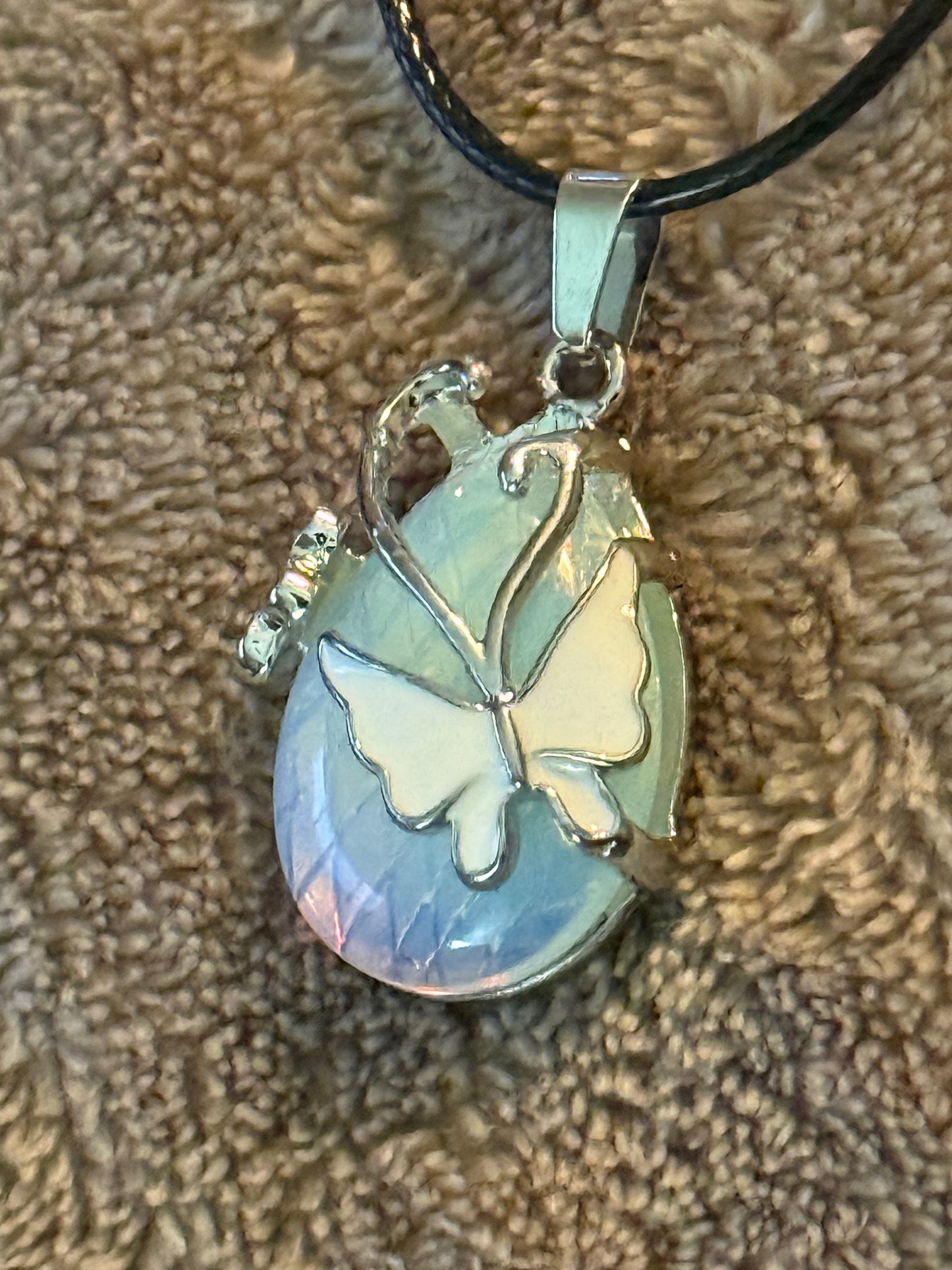Butterfly Gem Necklace on Leather Cord