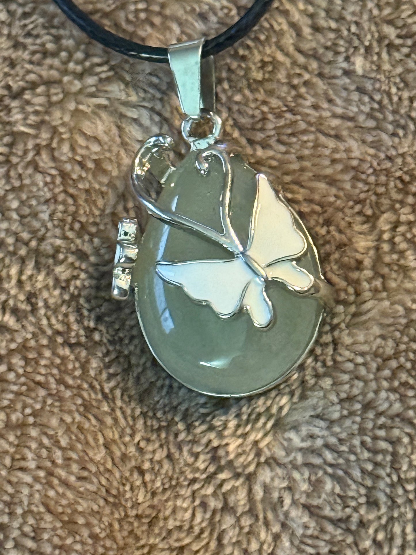 Butterfly Gem Necklace on Leather Cord