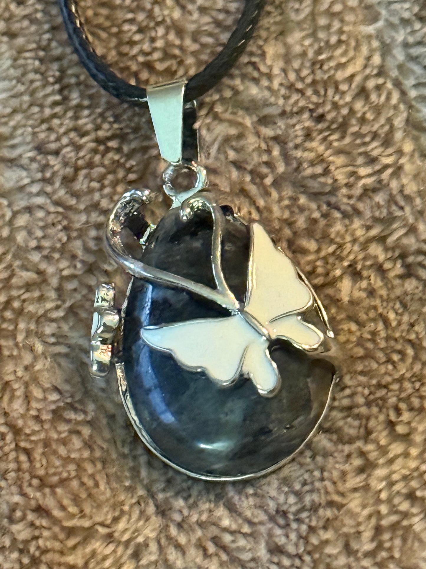 Butterfly Gem Necklace on Leather Cord