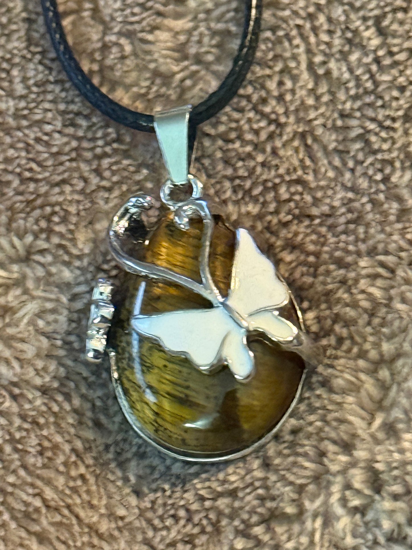 Butterfly Gem Necklace on Leather Cord