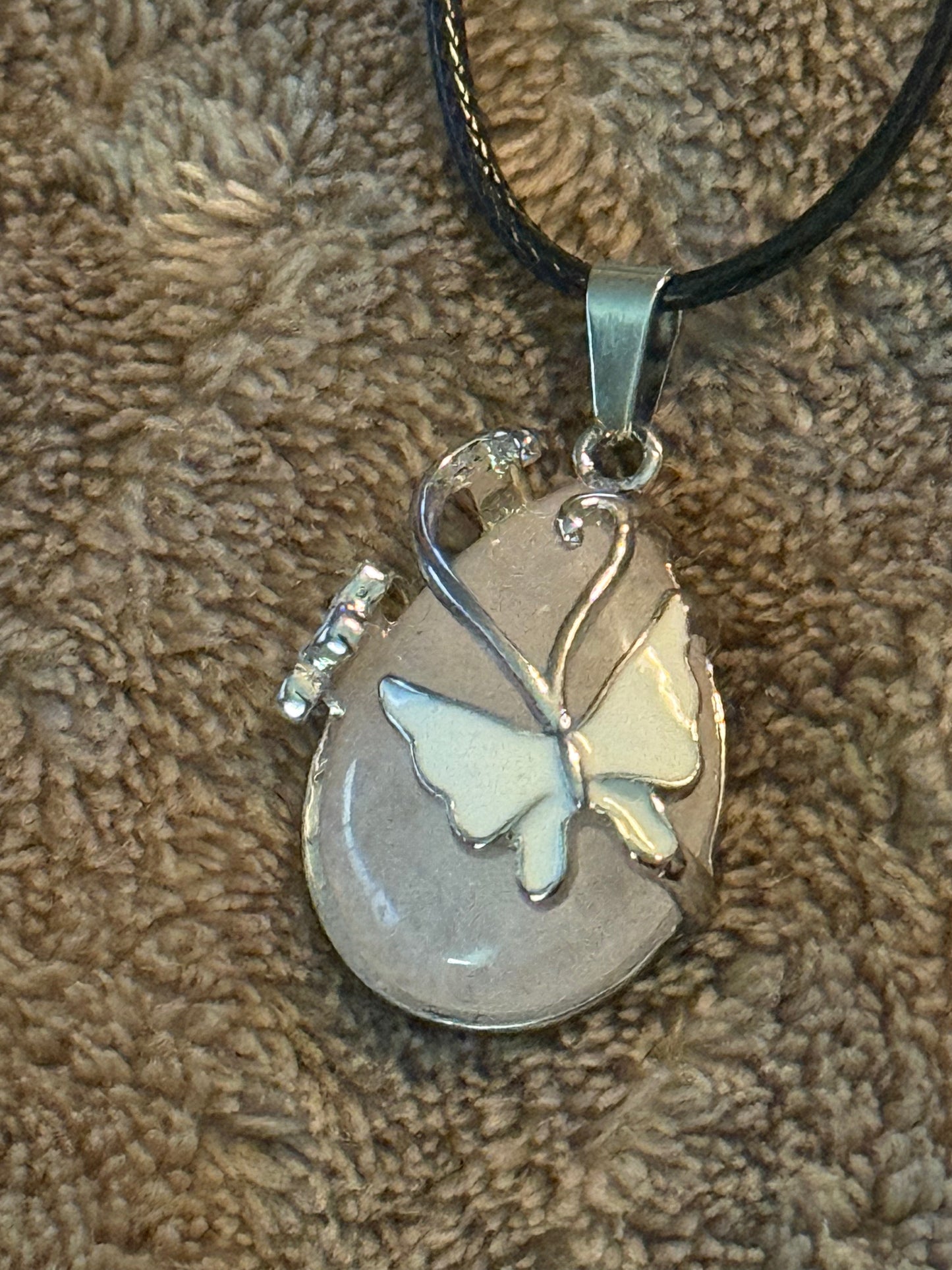 Butterfly Gem Necklace on Leather Cord