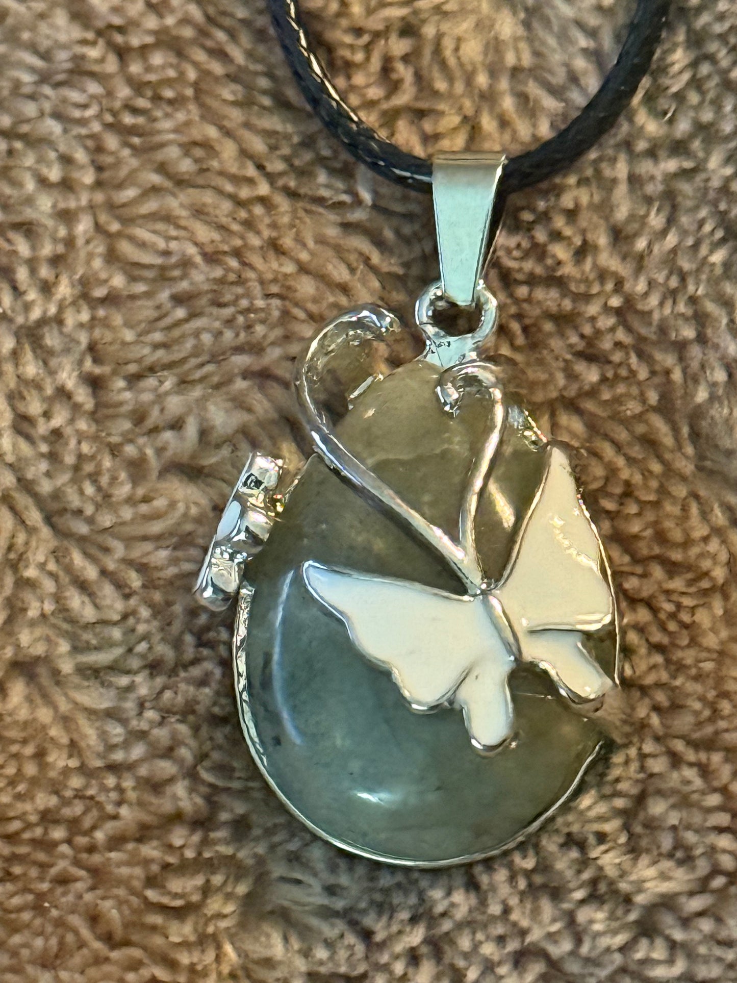 Butterfly Gem Necklace on Leather Cord