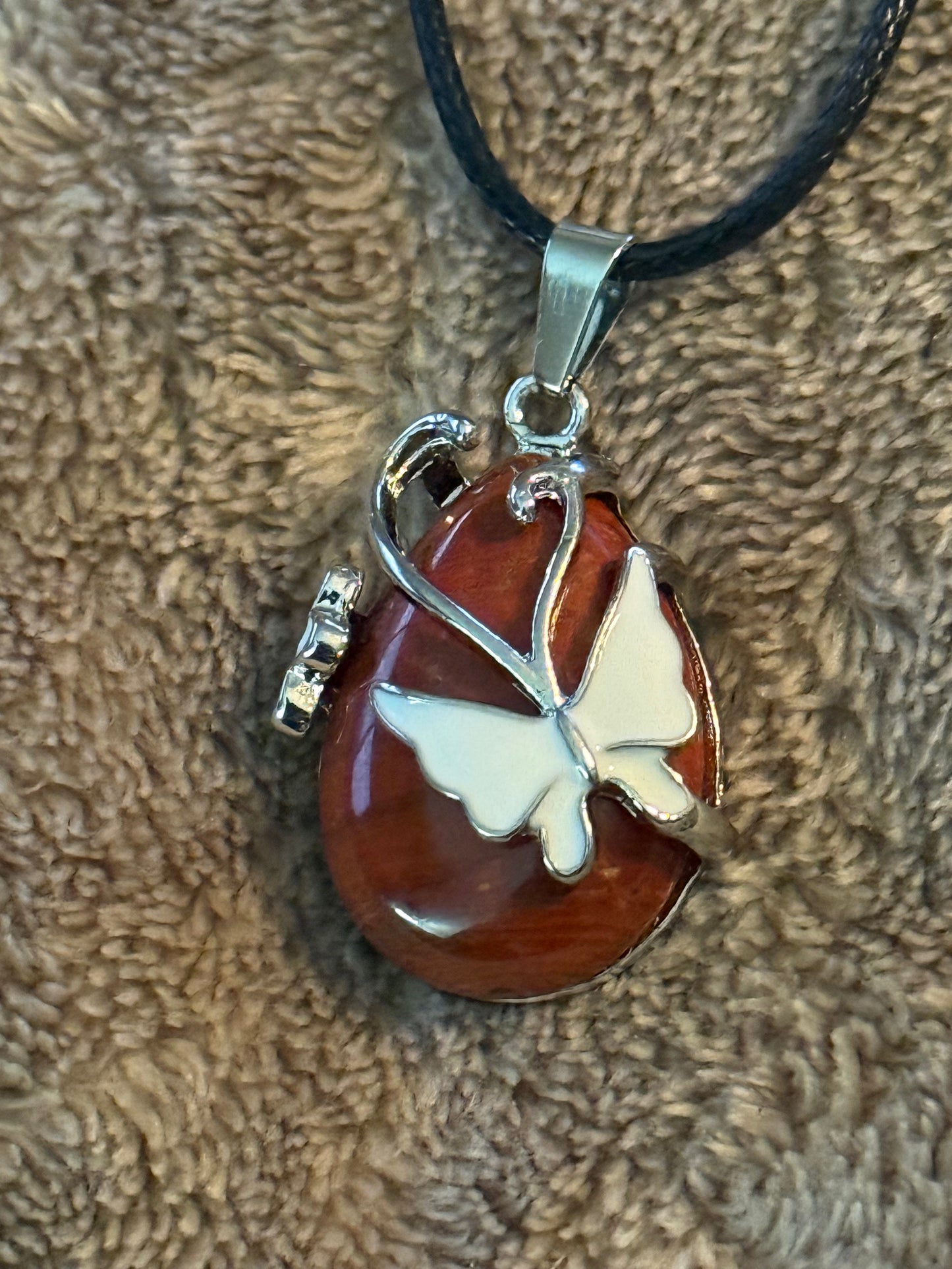 Butterfly Gem Necklace on Leather Cord