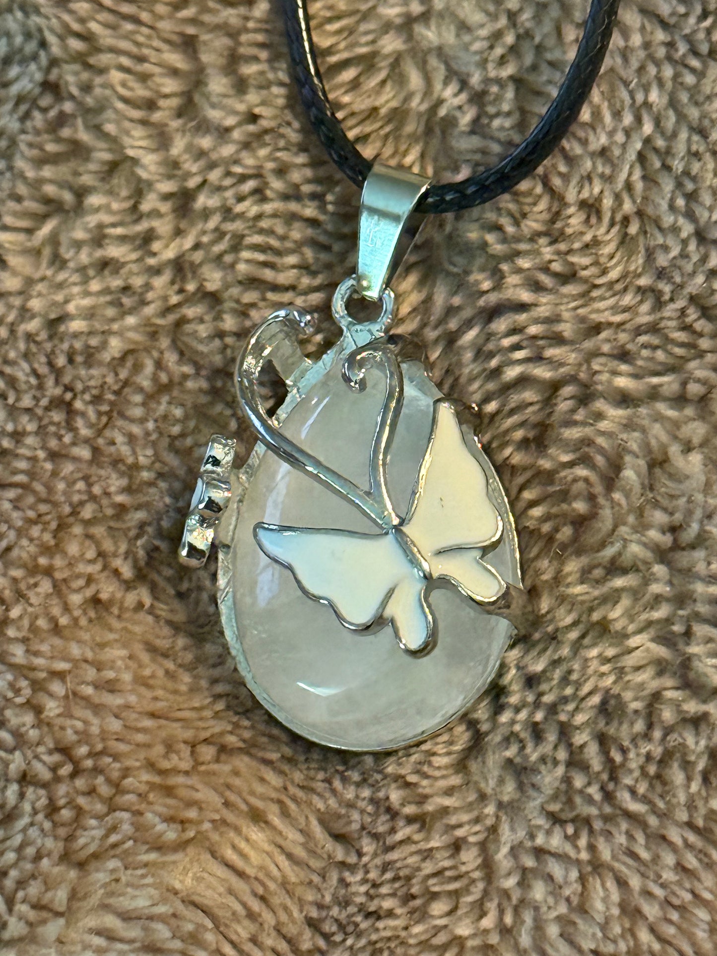 Butterfly Gem Necklace on Leather Cord