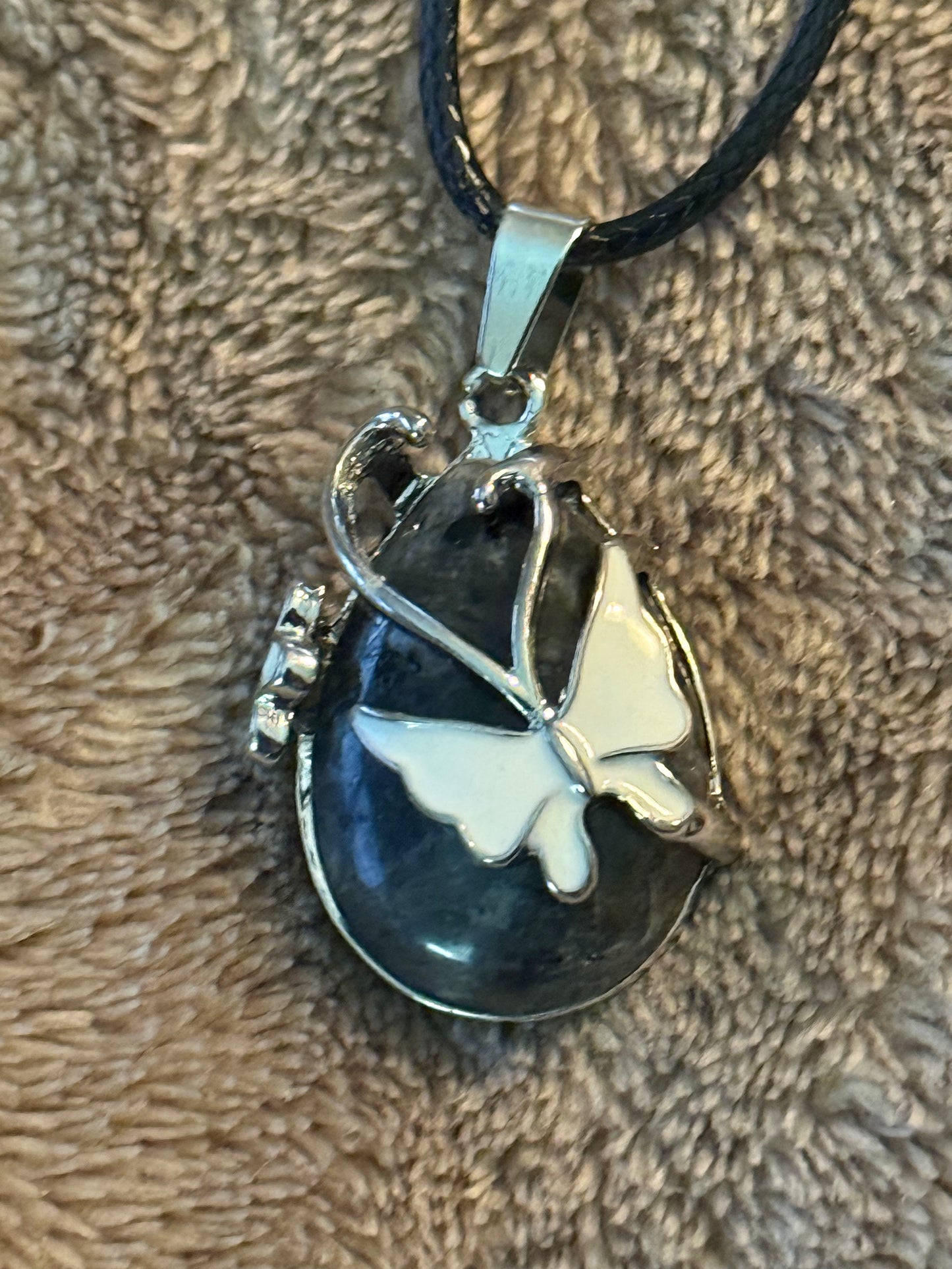 Butterfly Gem Necklace on Leather Cord