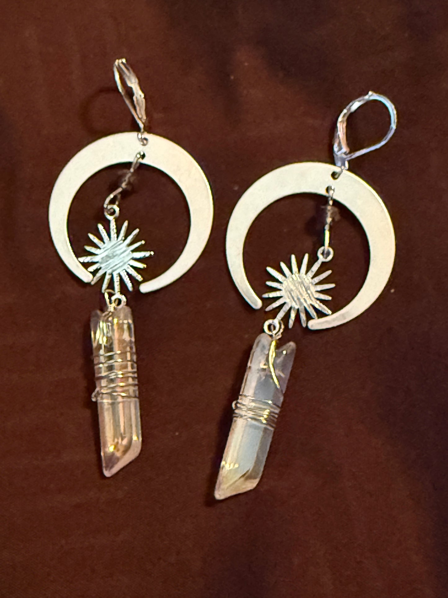 Clear Quartz Moon and Sun Healing Earrings