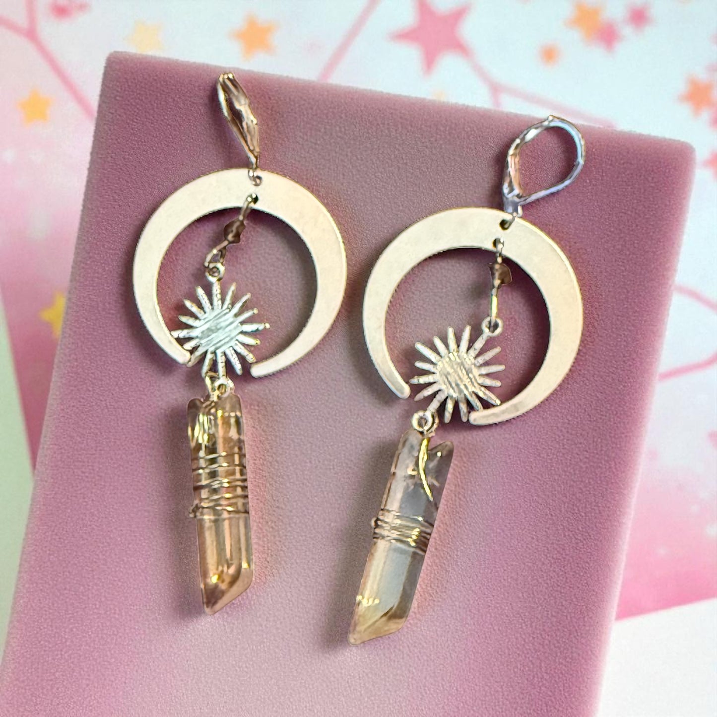 Clear Quartz Moon and Sun Healing Earrings