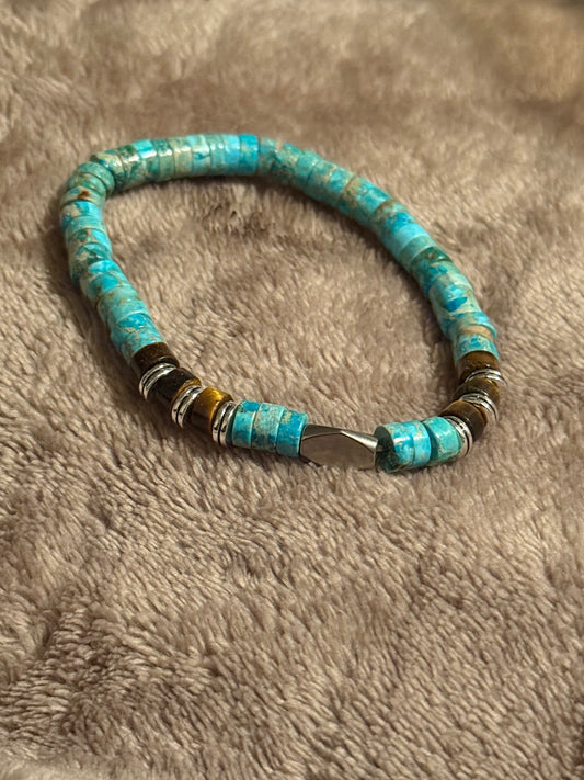 Turquoise with Hematite Beaded Bracelet
