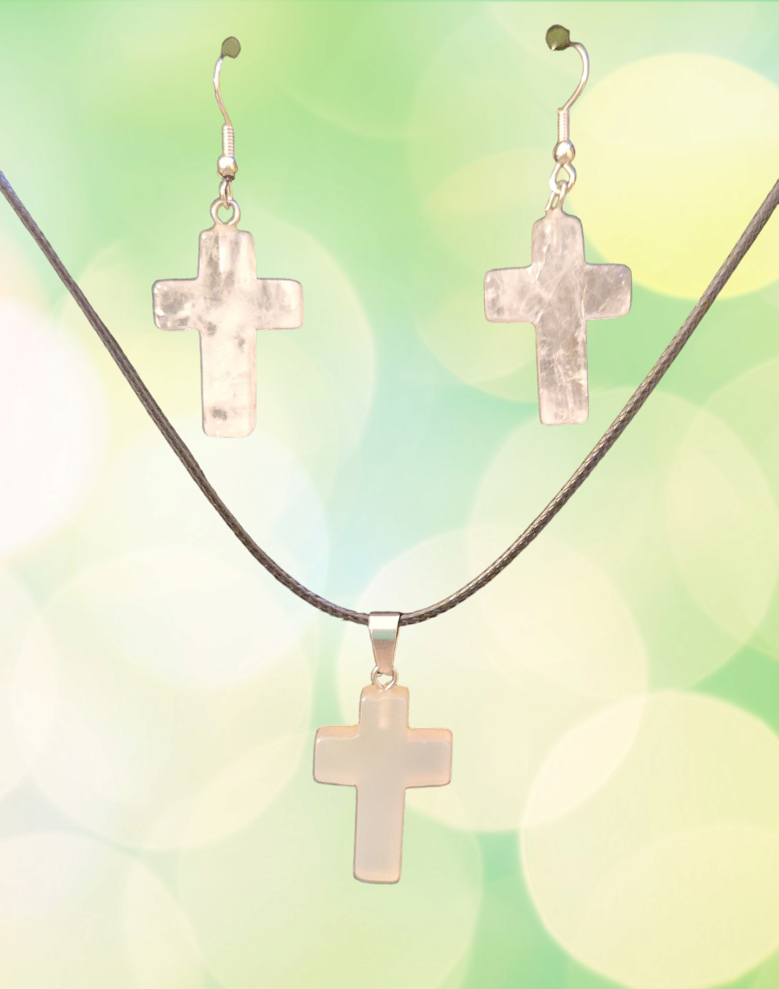 Quartz Cross Necklace and Earrings - Beauty by Dani