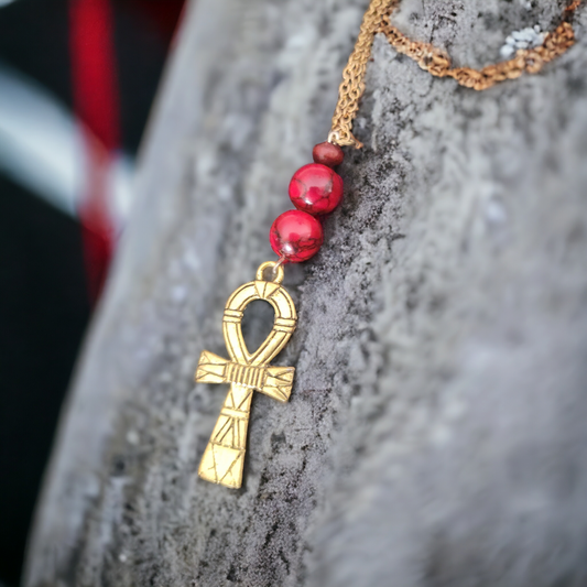 Ankh Necklace with Red Jasper (0276)