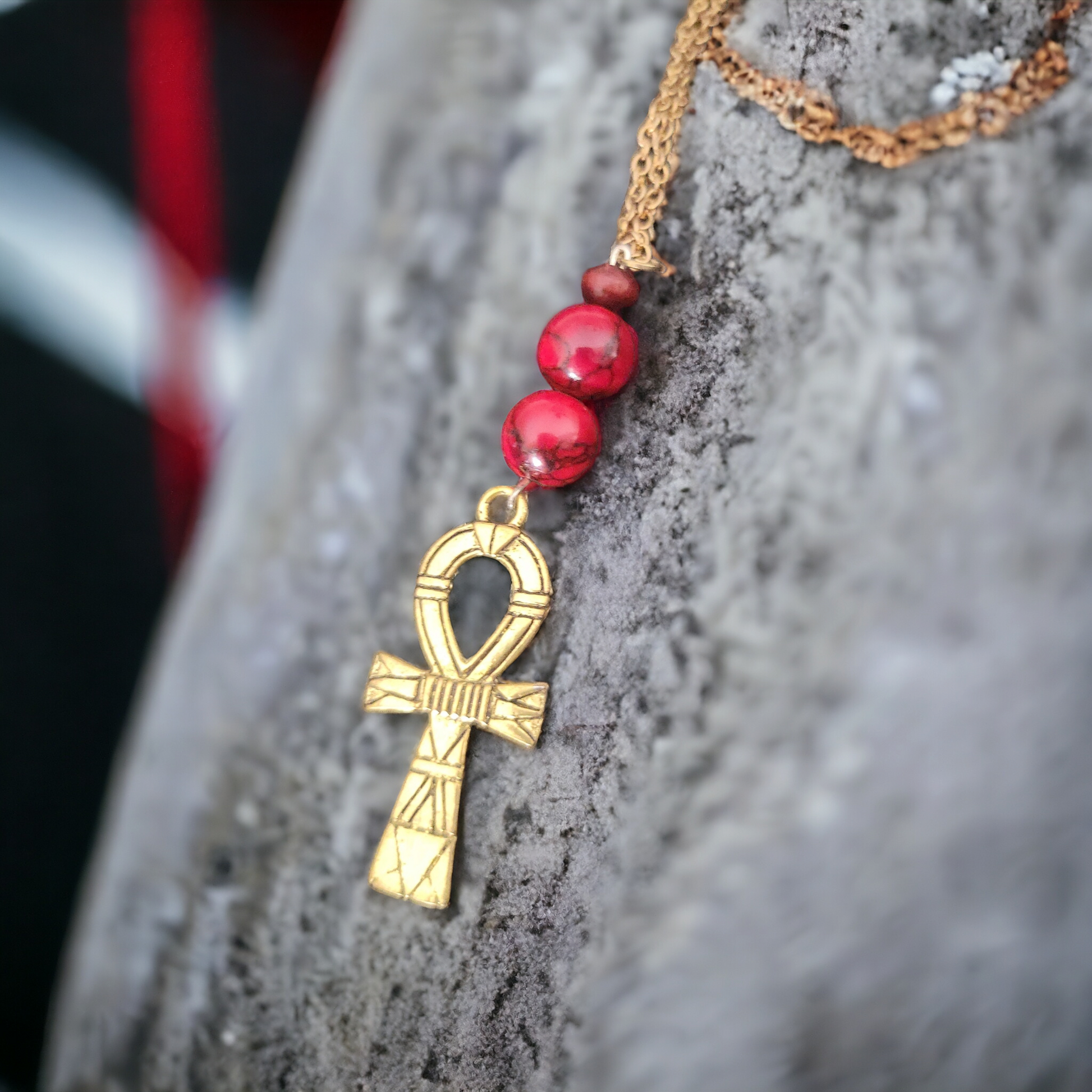 Ankh Necklace with Red Jasper (0276) - Beauty by Dani