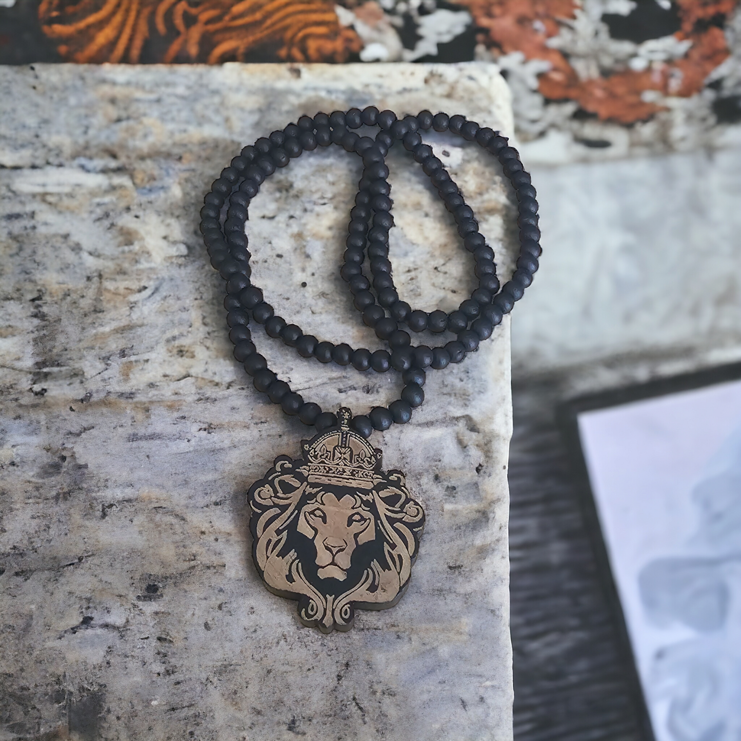 Wood Lion Necklace
