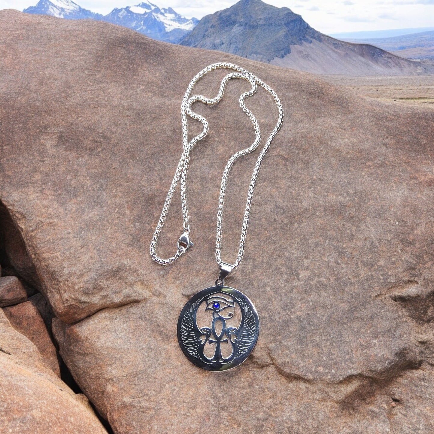 Stainless steel Eye of Horus and Ankh Necklace