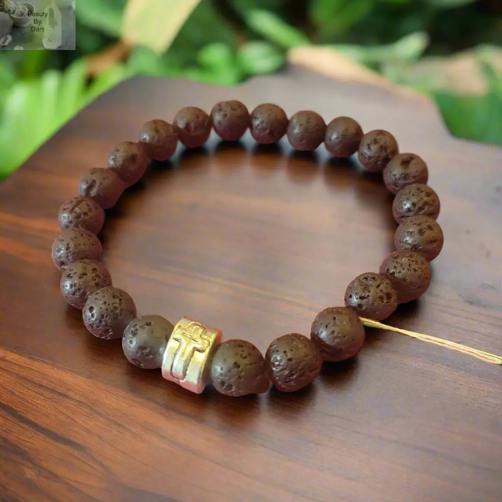 Lava Cross Bracelet includes (2) 1 ml oil bottle (lavender and eucalyptus) Beauty by Dani