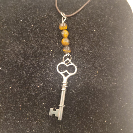 Tiger's Eye Skeleton Key Necklace (0532) - Beauty by Dani