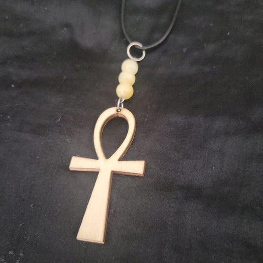 Wood Ankh with Topaz Necklace