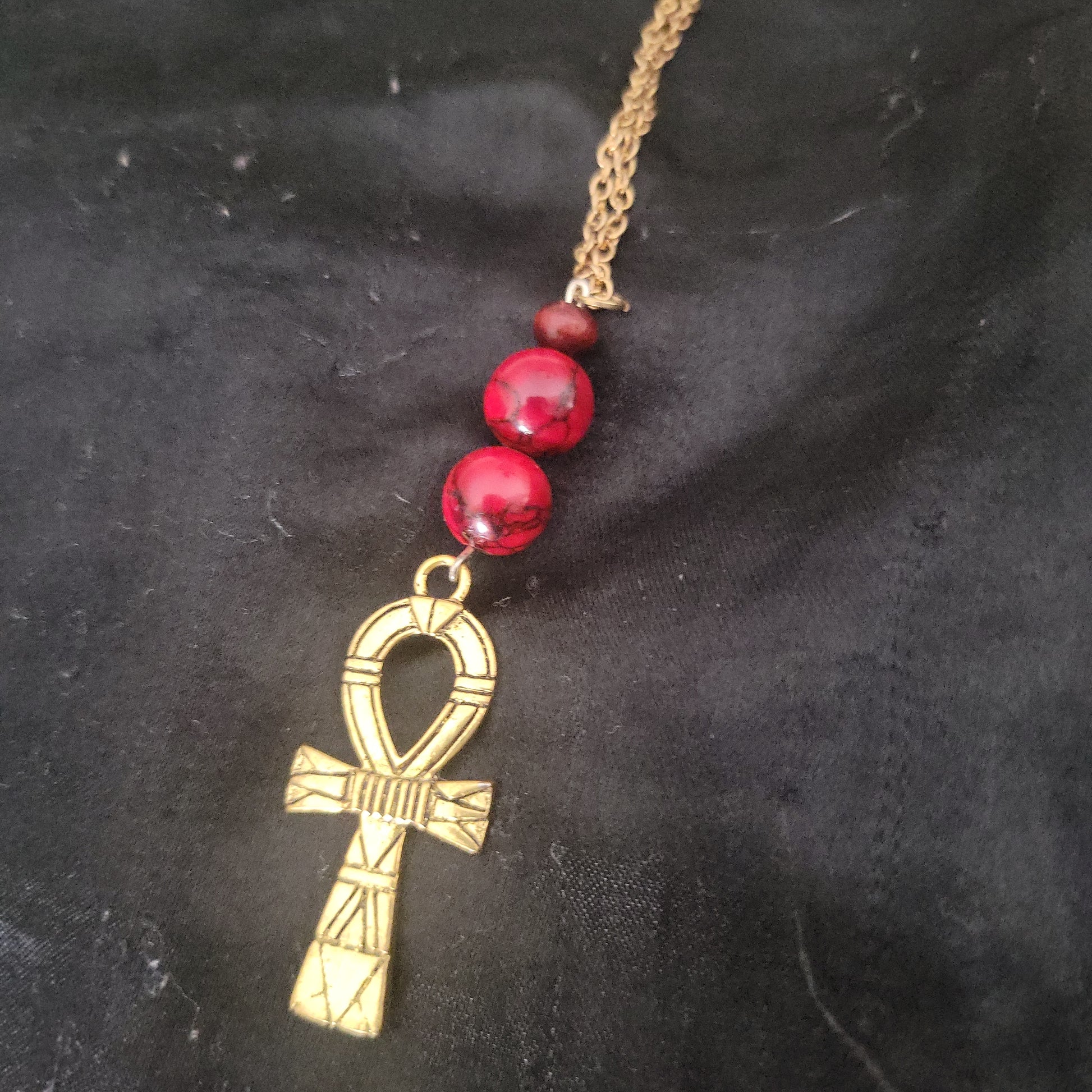 Ankh Necklace with Red Jasper (0276) - Beauty by Dani