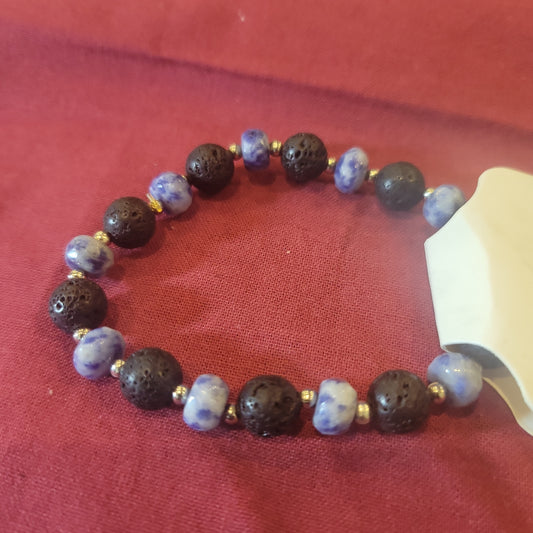 Lava Bead and Sodalite Bracelet (0210)