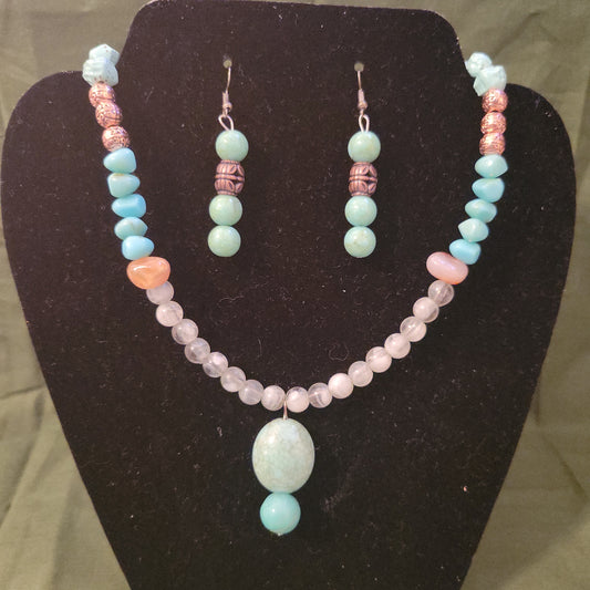 Turquoise Earrings and Necklace set(0077)