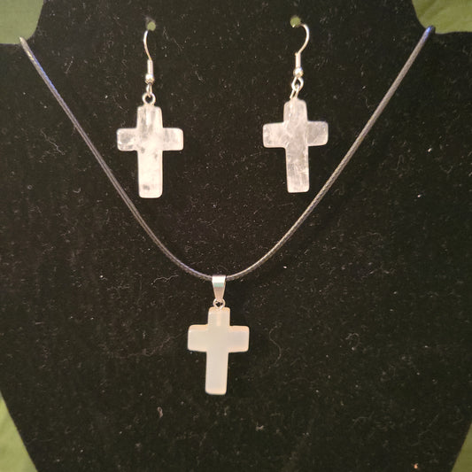 Quartz Cross Necklace and Earrings