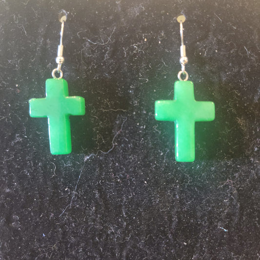 Gemstone Aventurine Cross Earrings (0821)