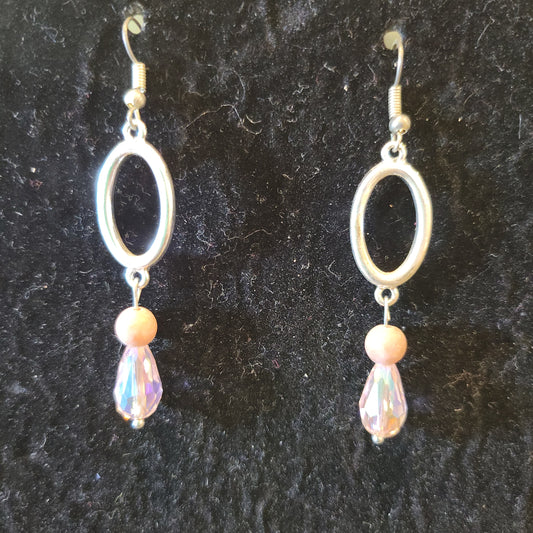 Pink Jasper and Rhinestone Earrings