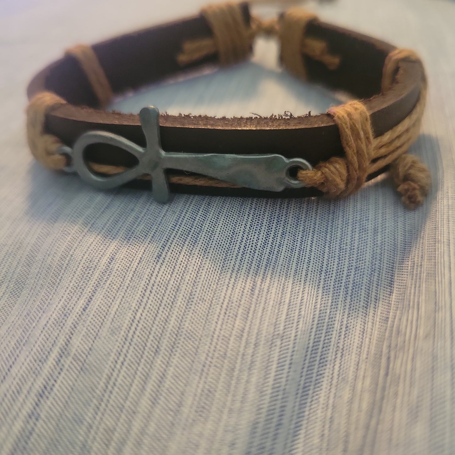 Leather Ankh Bracelet