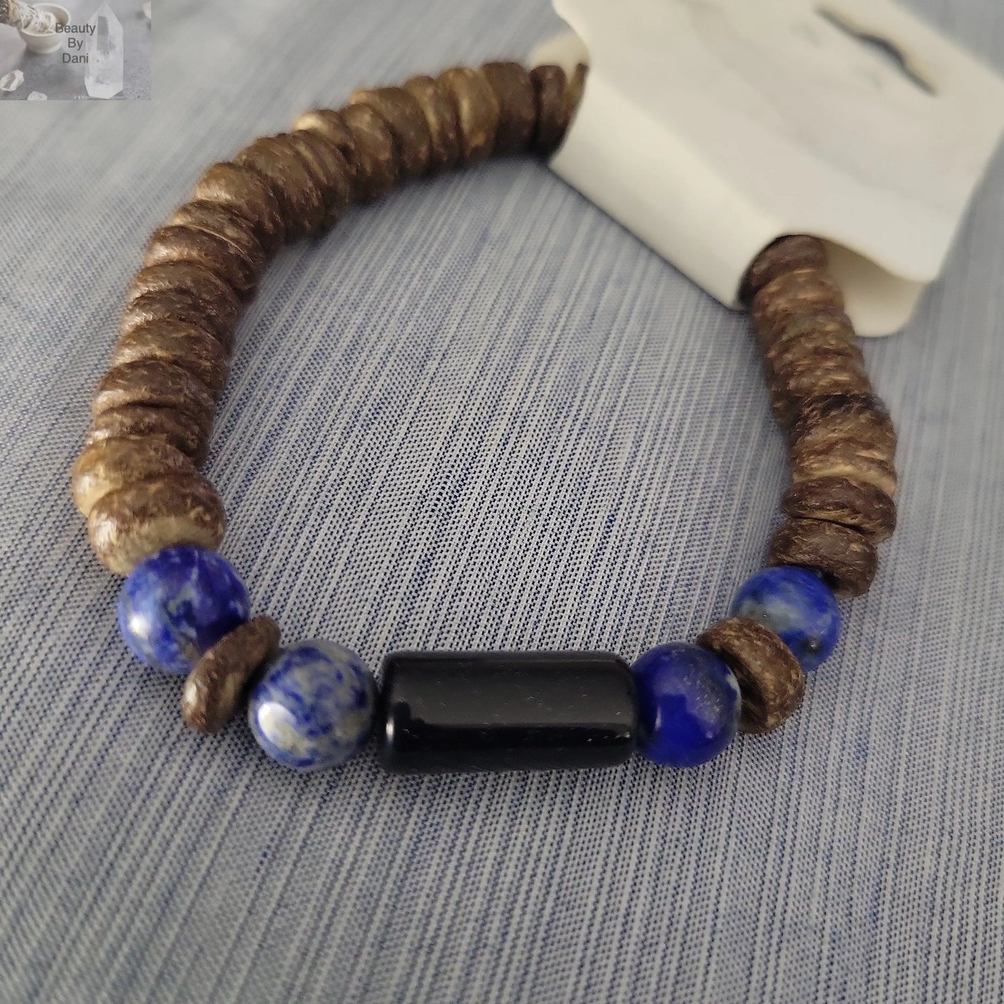 Lapis Lazuli and Wood Bracelet (0226) - Beauty by Dani