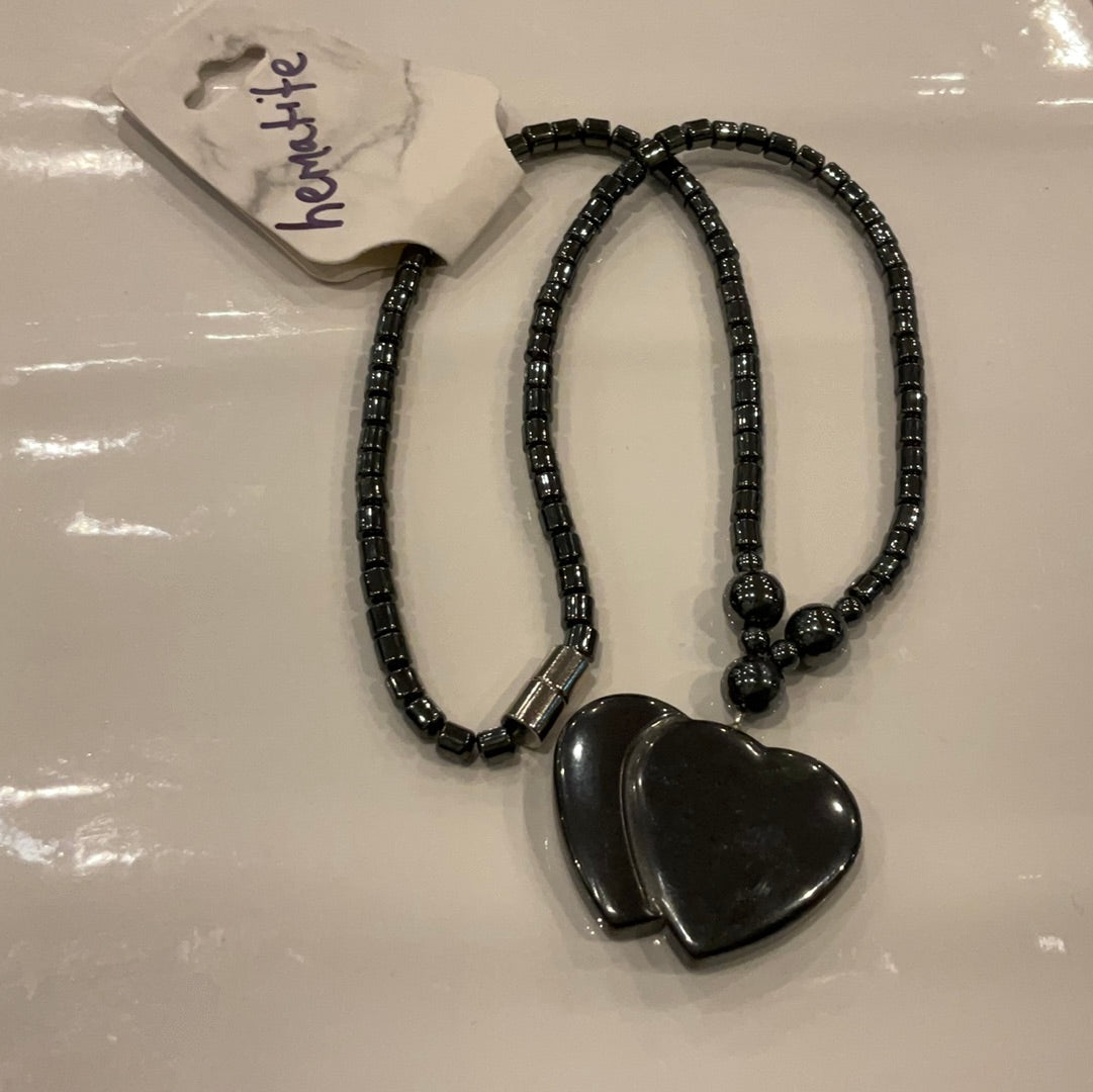 Double Heart Hematite Necklace (0763) - Beauty by Dani