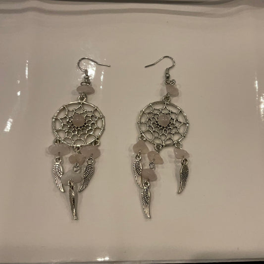 Rose Quartz Dreamcatcher Earrings