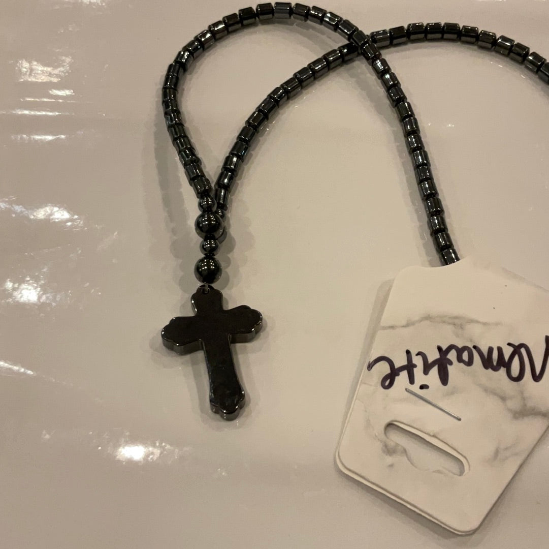 Hematite Cross Necklace (0764) - Beauty by Dani