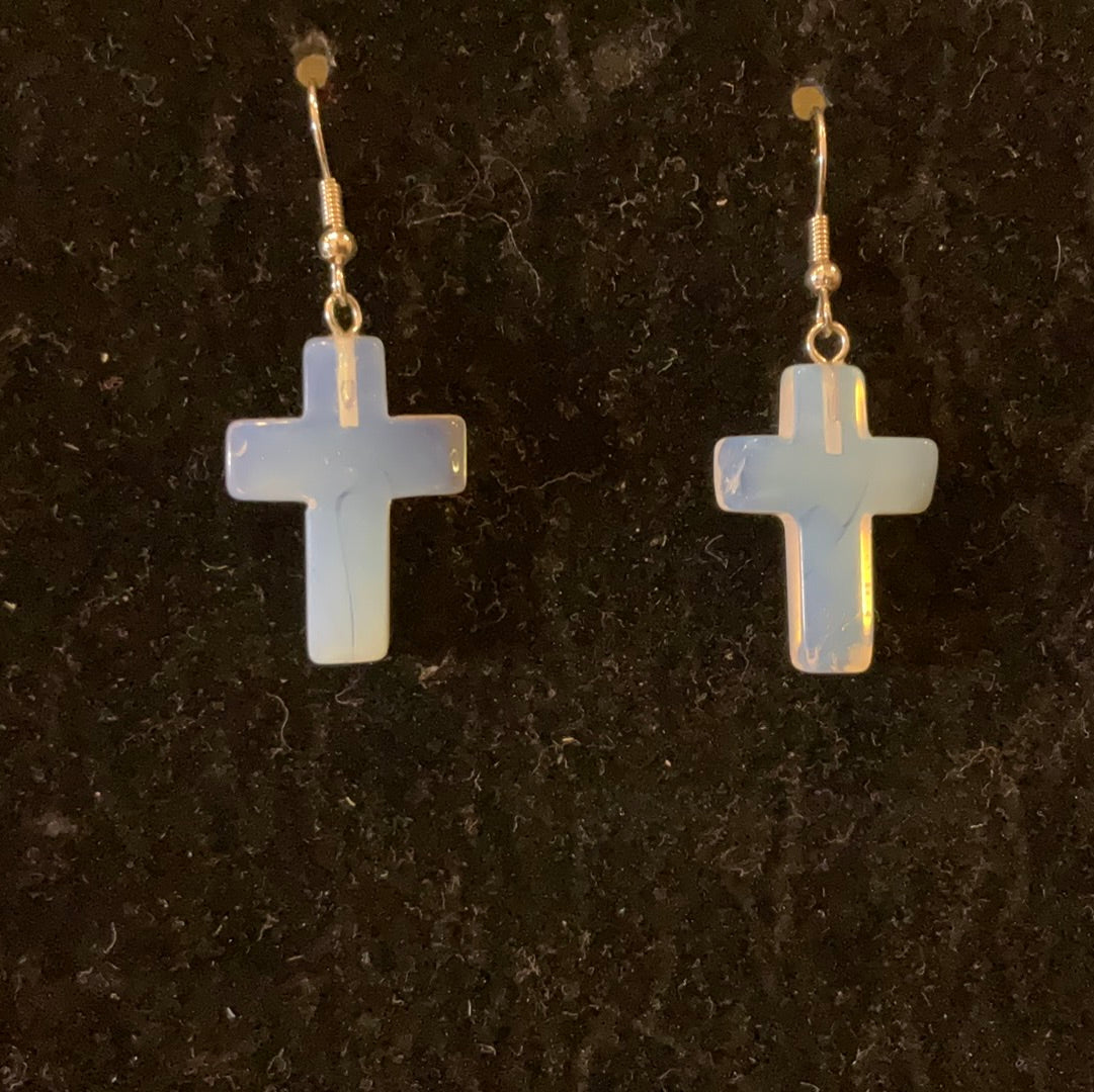 Opalite Cross Earrings - Beauty by Dani