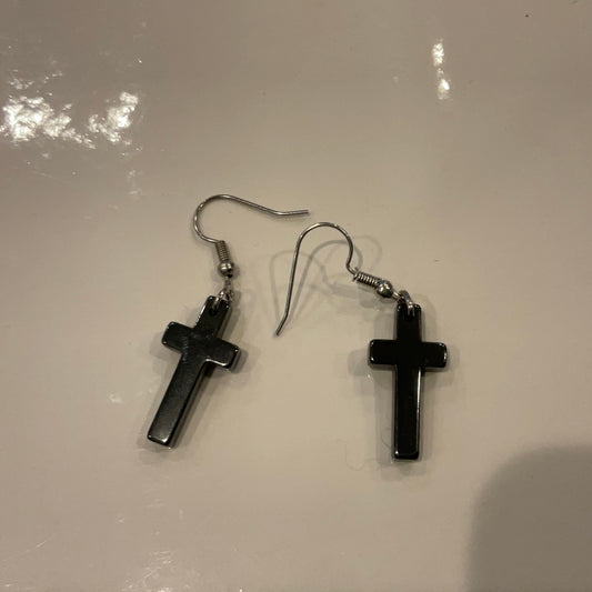 Hematite Cross Earrings - Beauty by Dani