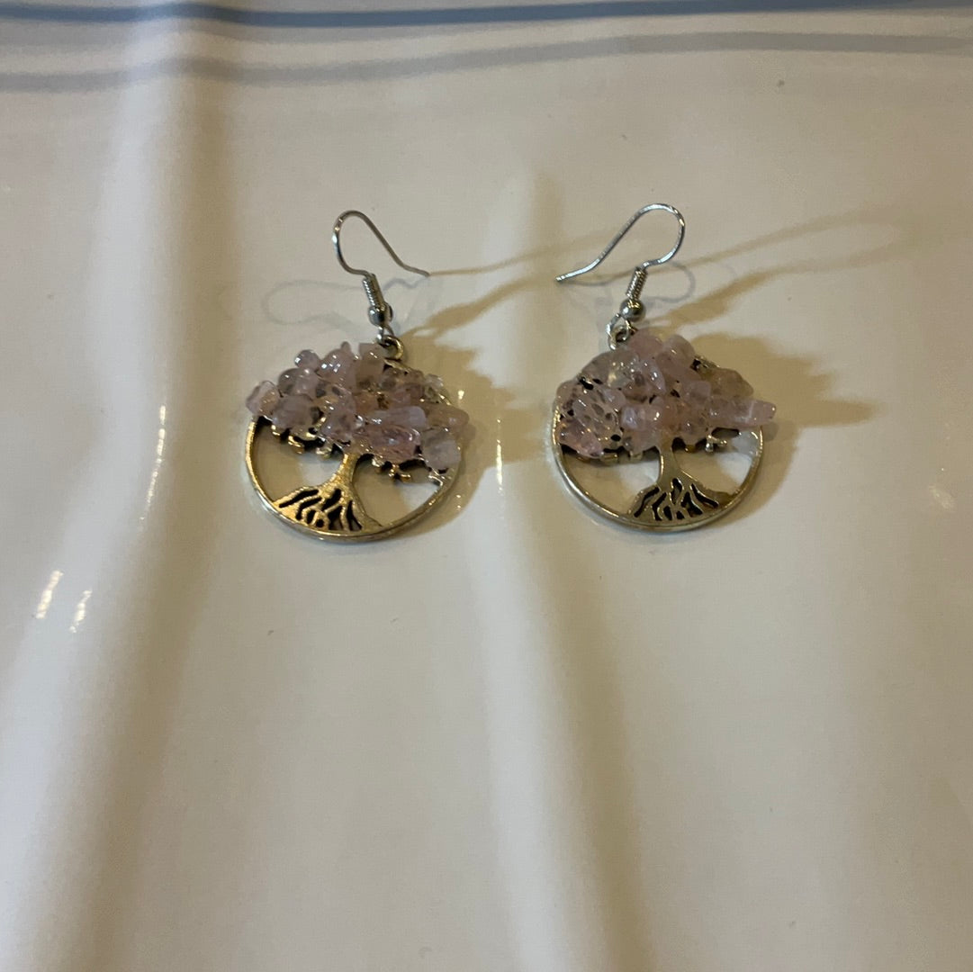 Rose Quartz Tree Earrings - Beauty by Dani