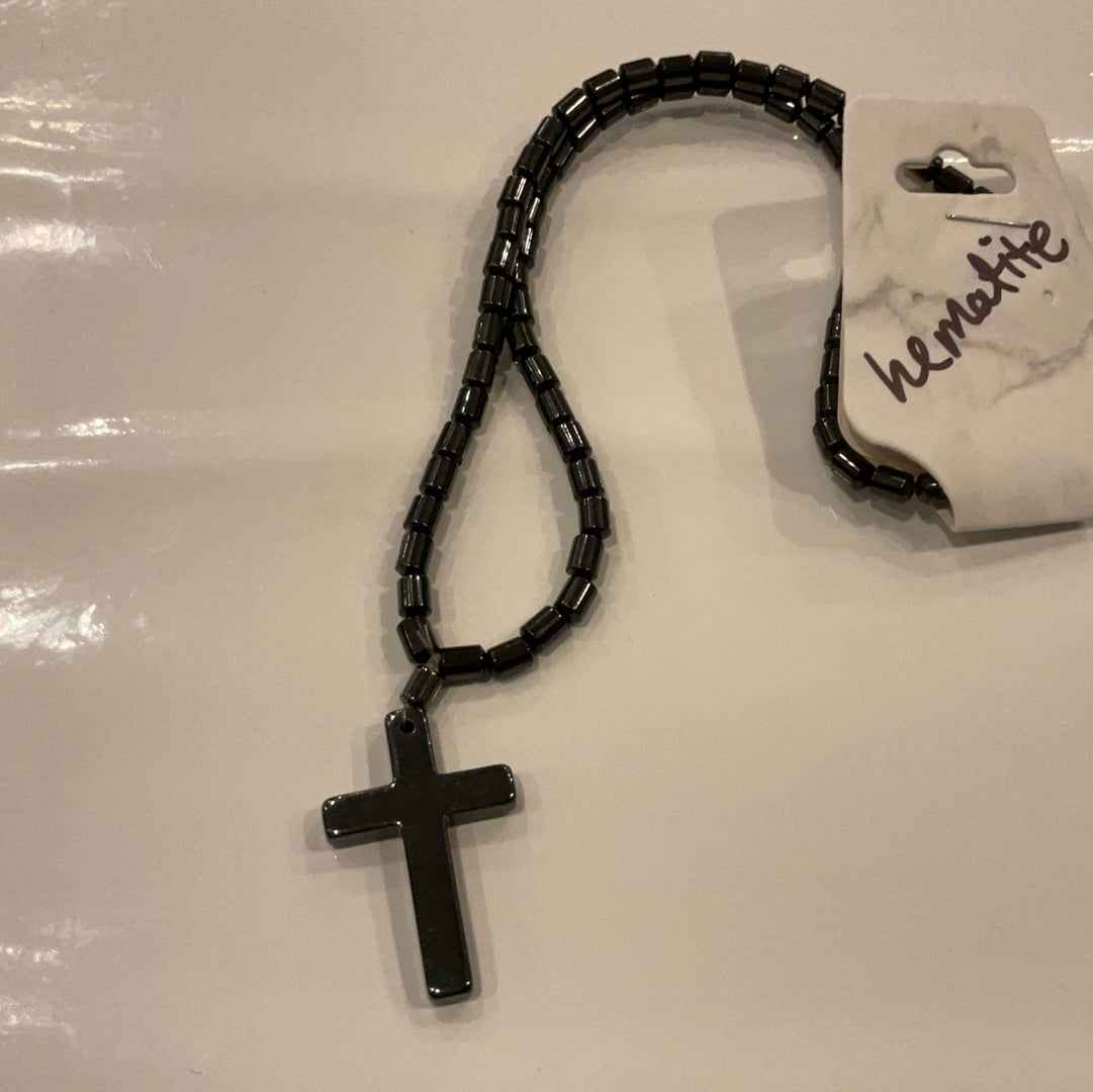 Hematite Cross Necklace - Beauty by Dani