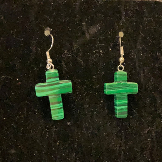 Malachite Cross Earrings - Beauty by Dani