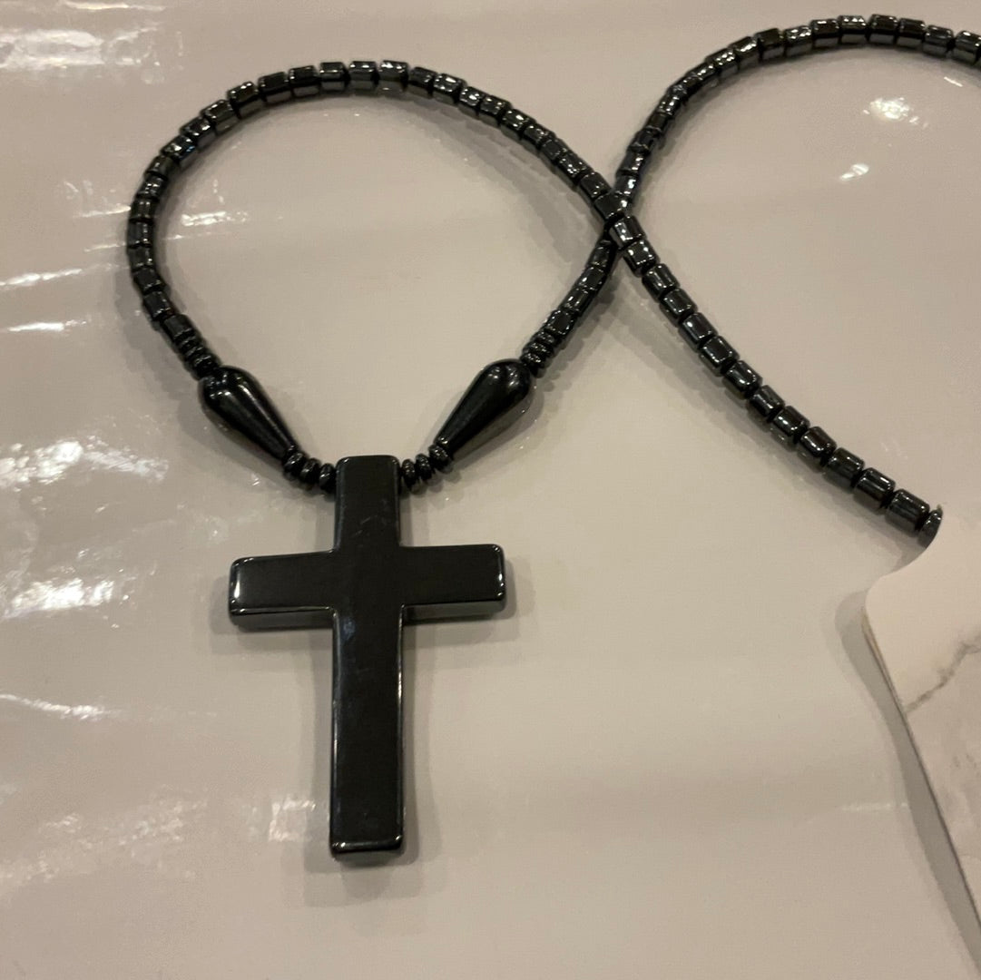 Hematite Cross Necklace (0762) - Beauty by Dani